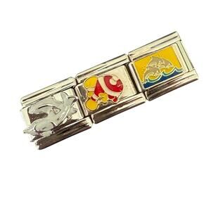 NWT 9mm Y2K Vintage Dolphins/Clown Fish Silver Stainless Steel Italian Charms